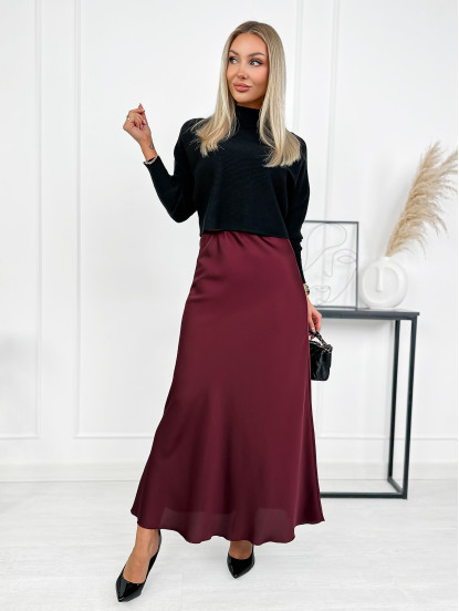 Spódnica Satynowa Ragusa Bordowa