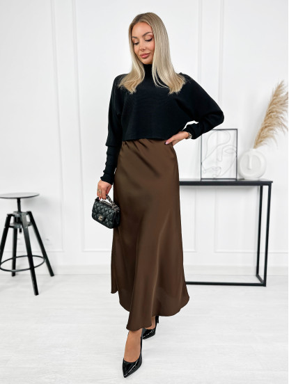 Spódnica Satynowa Ragusa Czekoladowy Brąz