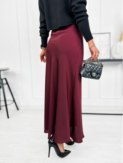 Spódnica Satynowa Ragusa Bordowa