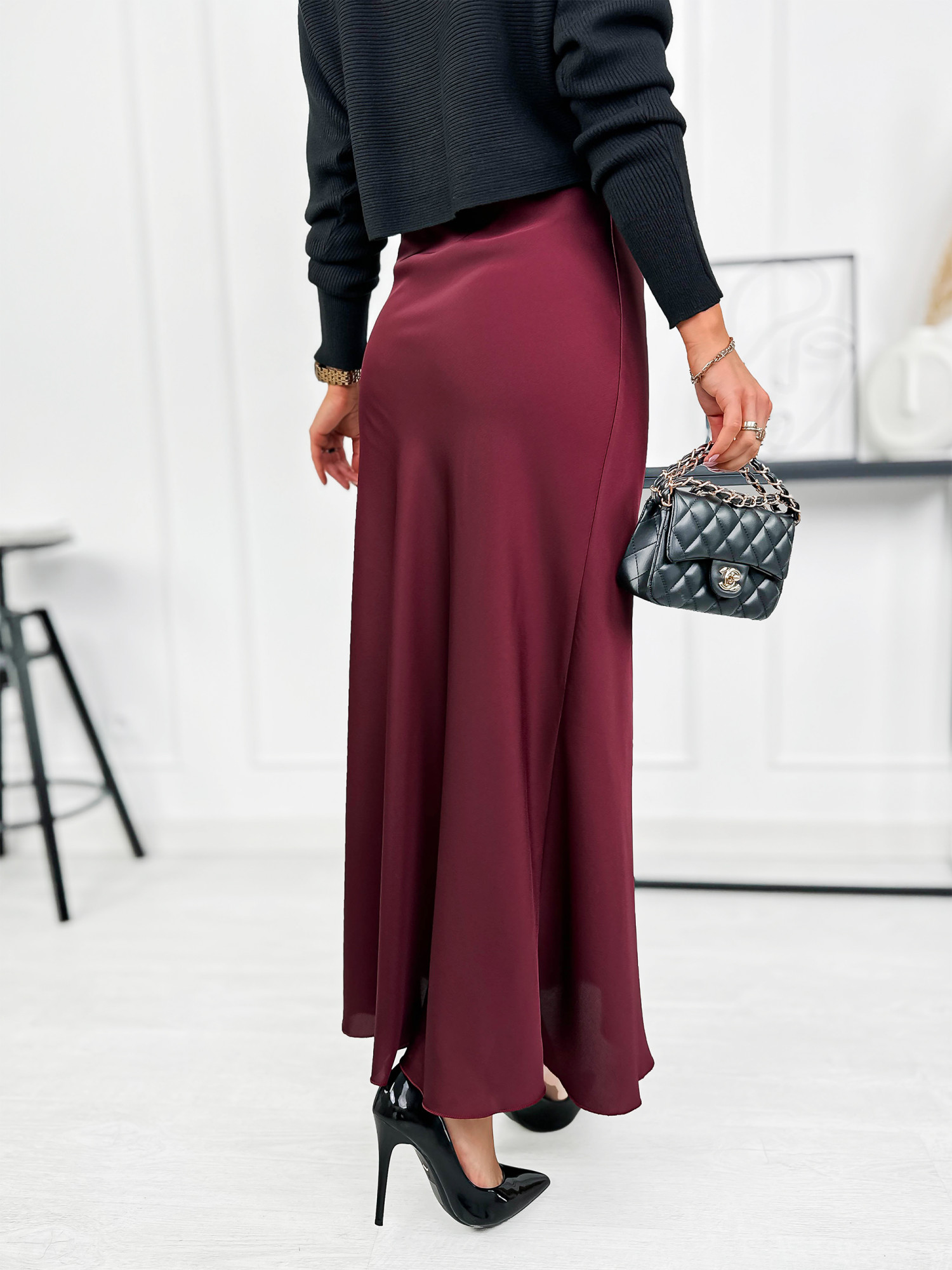 Spódnica Satynowa Ragusa Bordowa