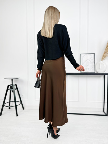 Spódnica Satynowa Ragusa Czekoladowy Brąz