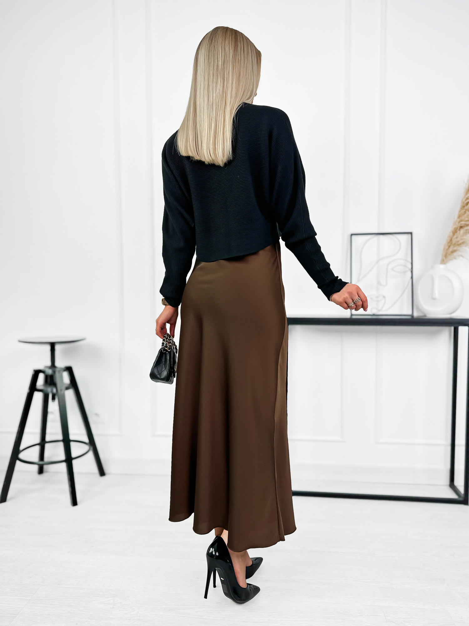 Spódnica Satynowa Ragusa Czekoladowy Brąz