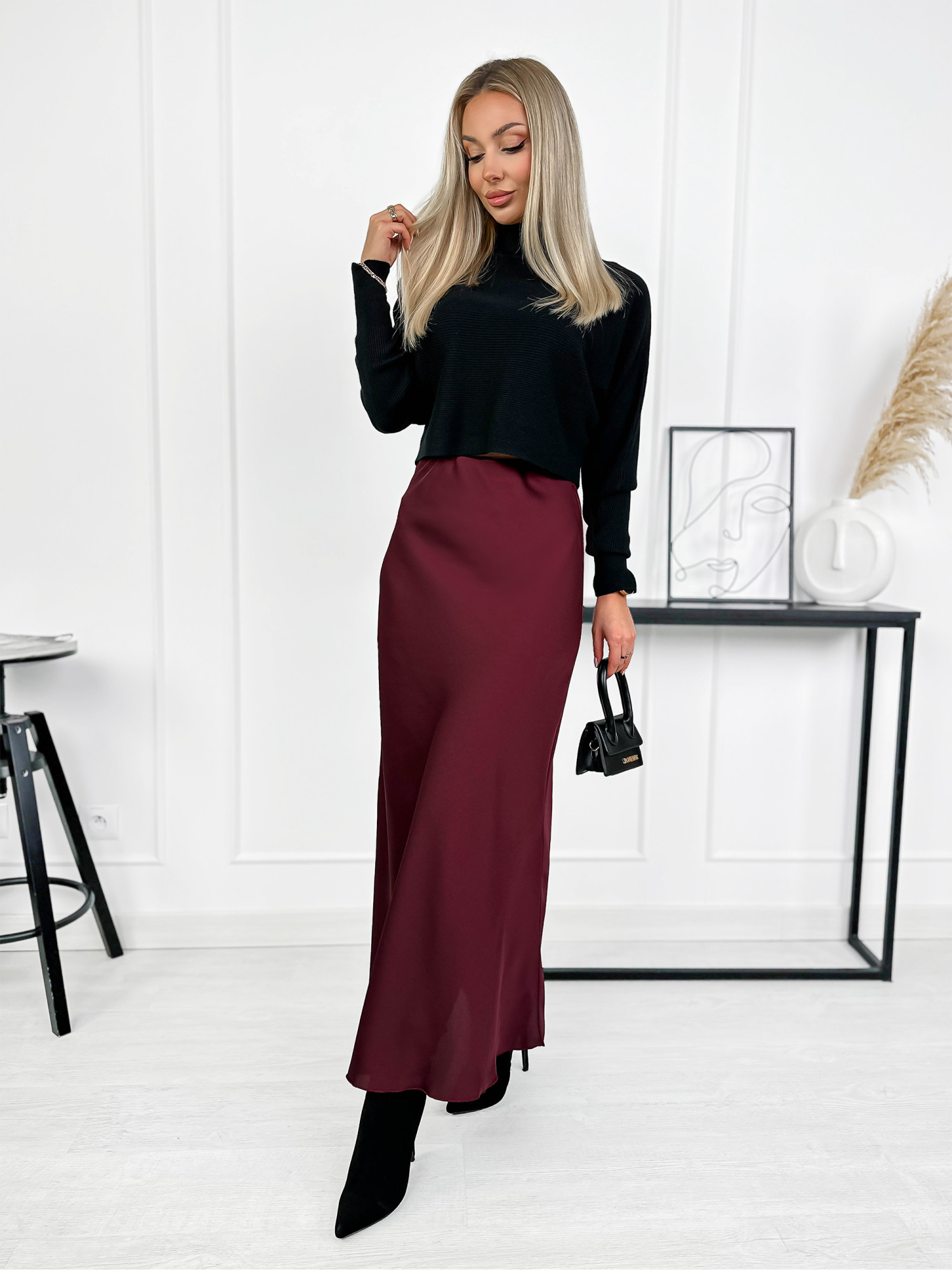 Spódnica Satynowa Ragusa Bordowa