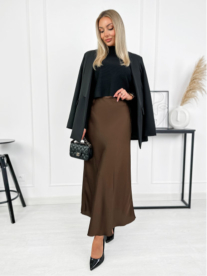 Spódnica Satynowa Ragusa Czekoladowy Brąz