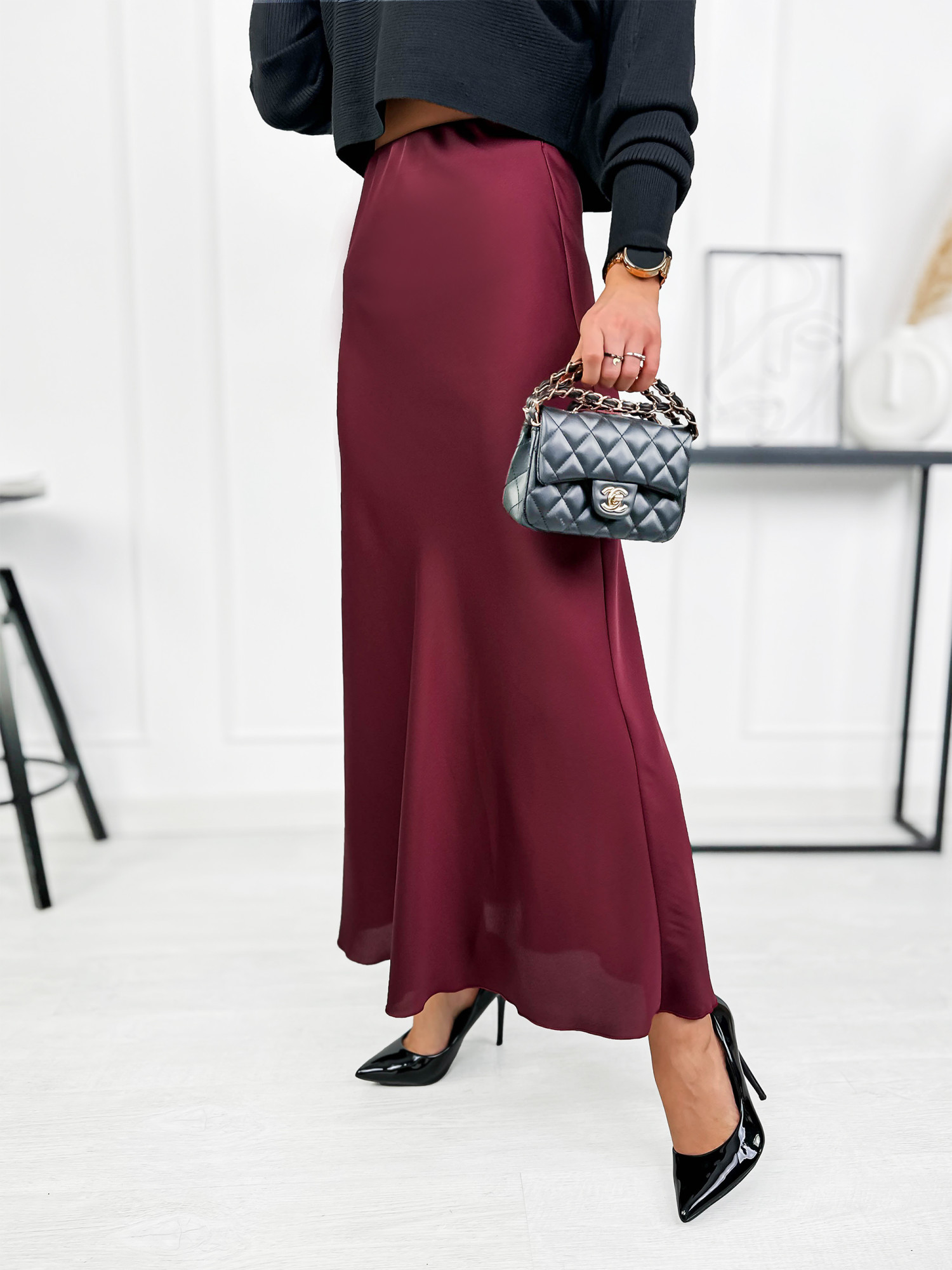 Spódnica Satynowa Ragusa Bordowa