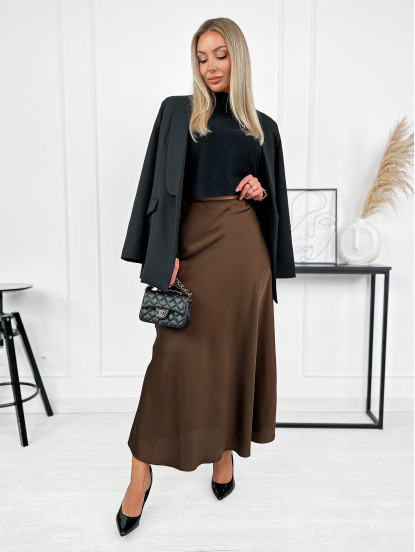 Spódnica Satynowa Ragusa Czekoladowy Brąz