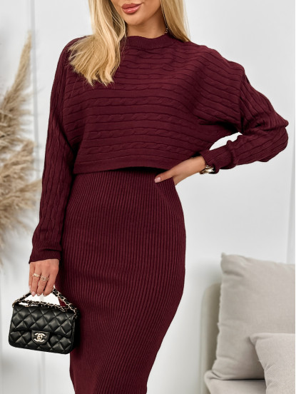 Komplet Sweterkowy Enna Bordowy