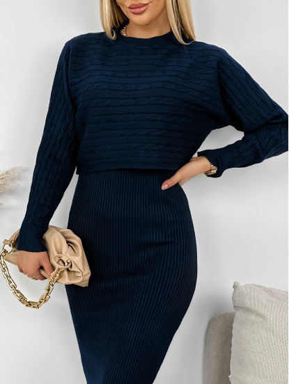 Komplet Sweterkowy Enna Granatowy