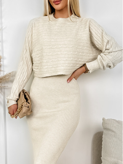 Komplet Sweterkowy Enna Jasnobeżowy Komplet Sweterkowy Enna Jasnobeżowy
