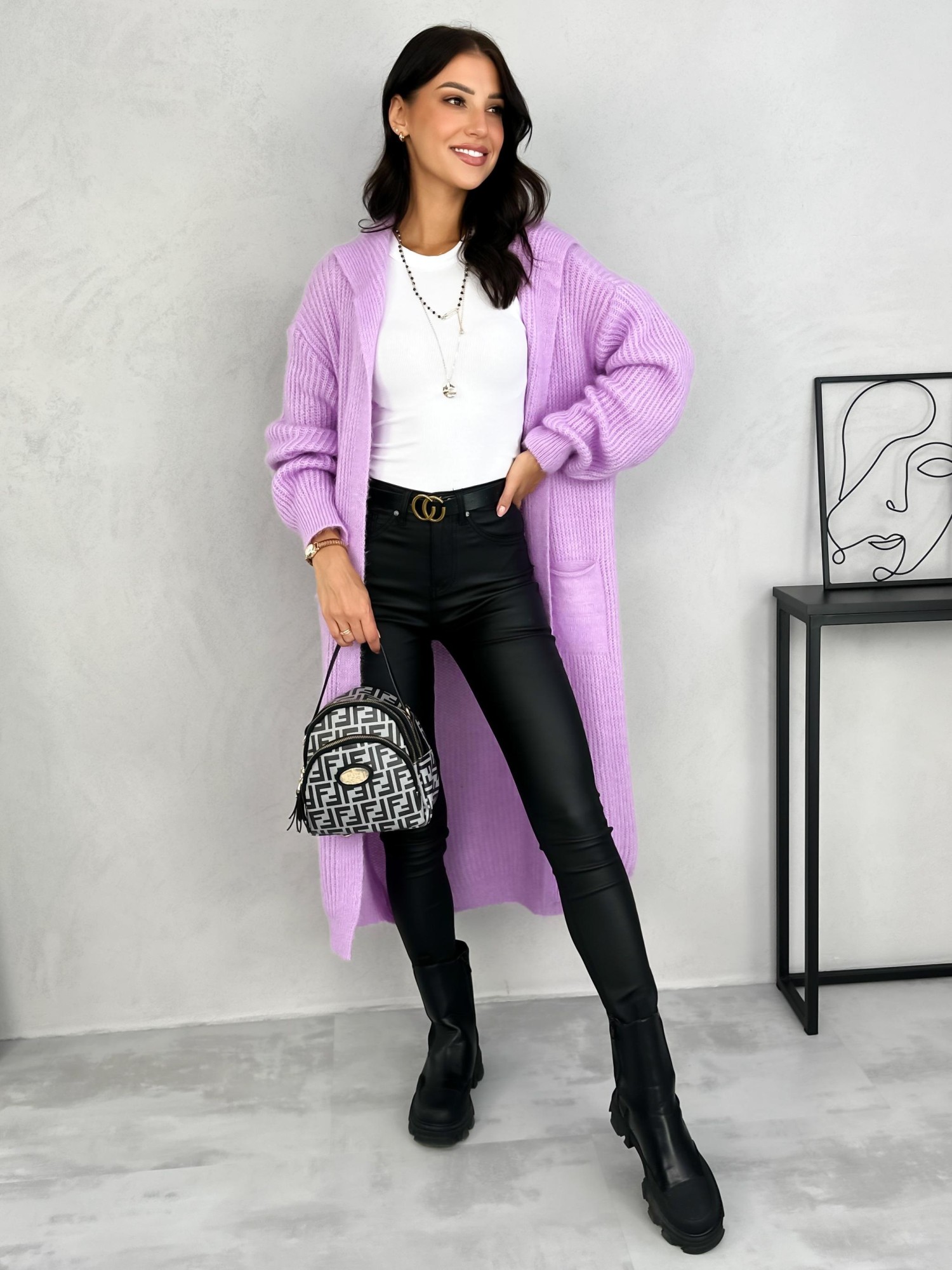 Sweter Kardigan Sareti Lawendowy Sweter Kardigan Sareti Lawendowy