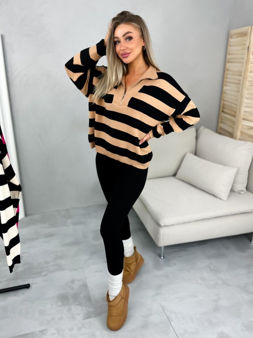 Sweter Madir Camelowo-Czarny Sweter Madir Camelowo-Czarny