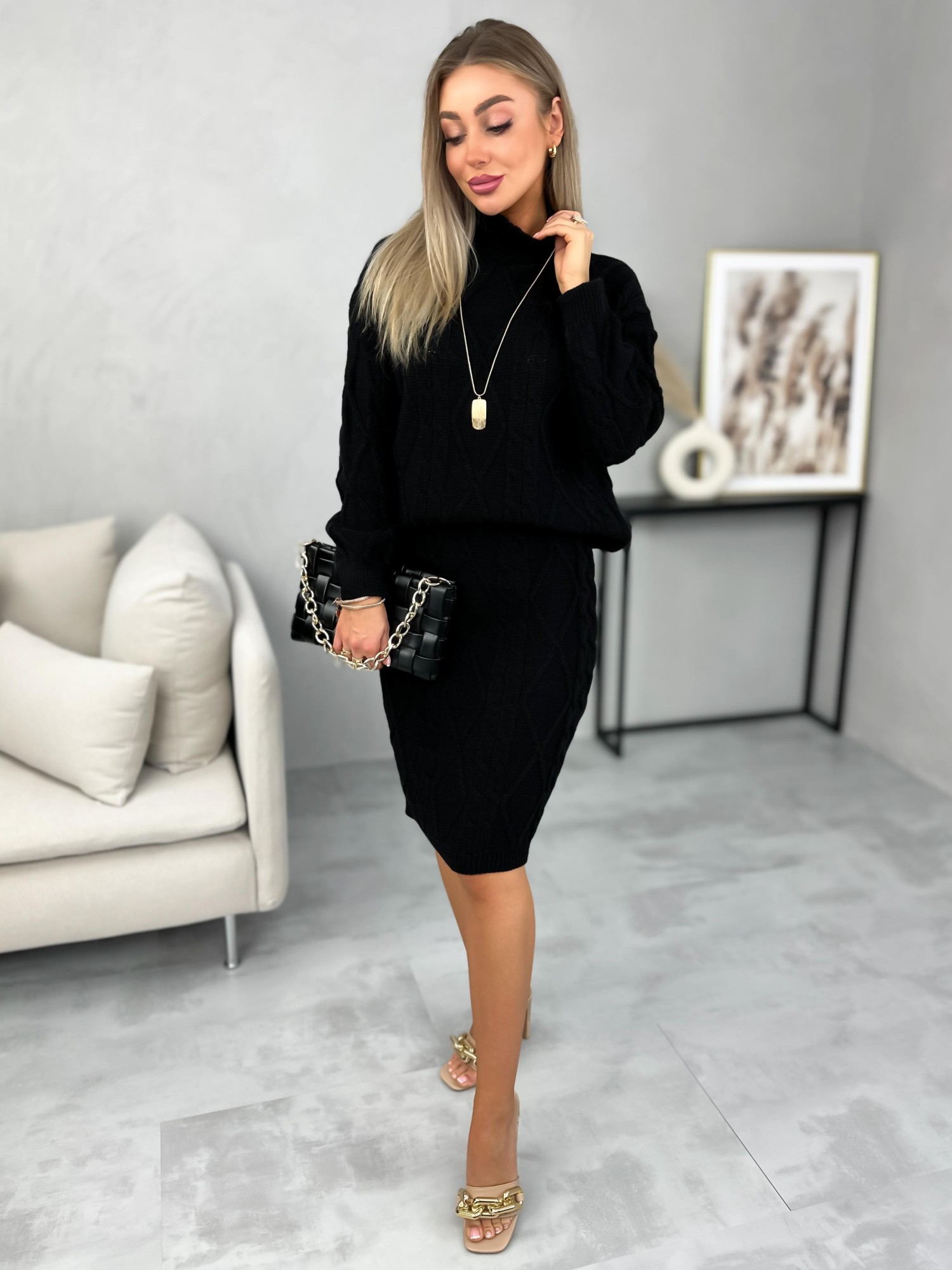 Komplet Sweterkowy Malison Czarny Komplet Sweterkowy Malison Czarny