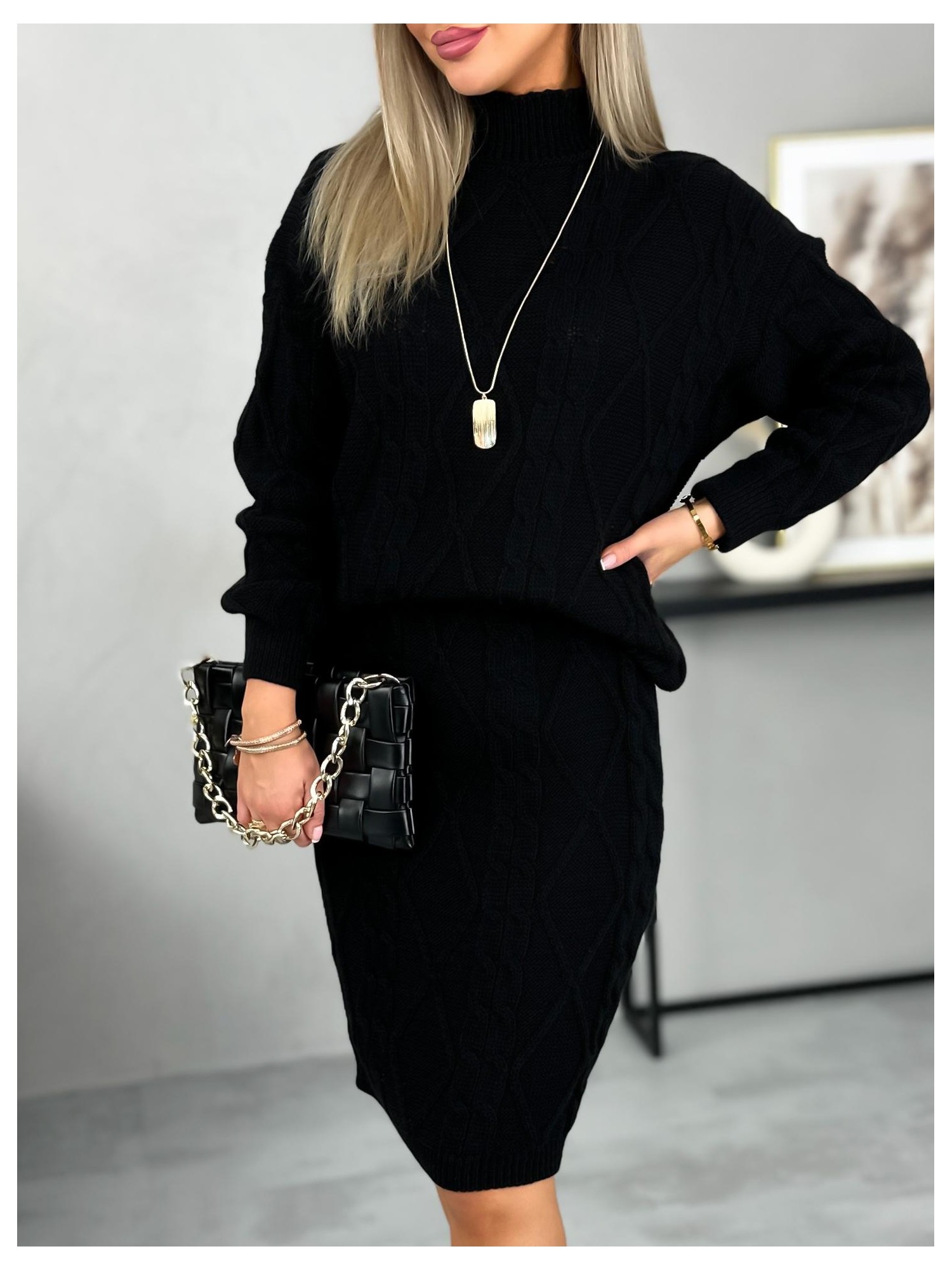 Komplet Sweterkowy Malison Czarny Komplet Sweterkowy Malison Czarny