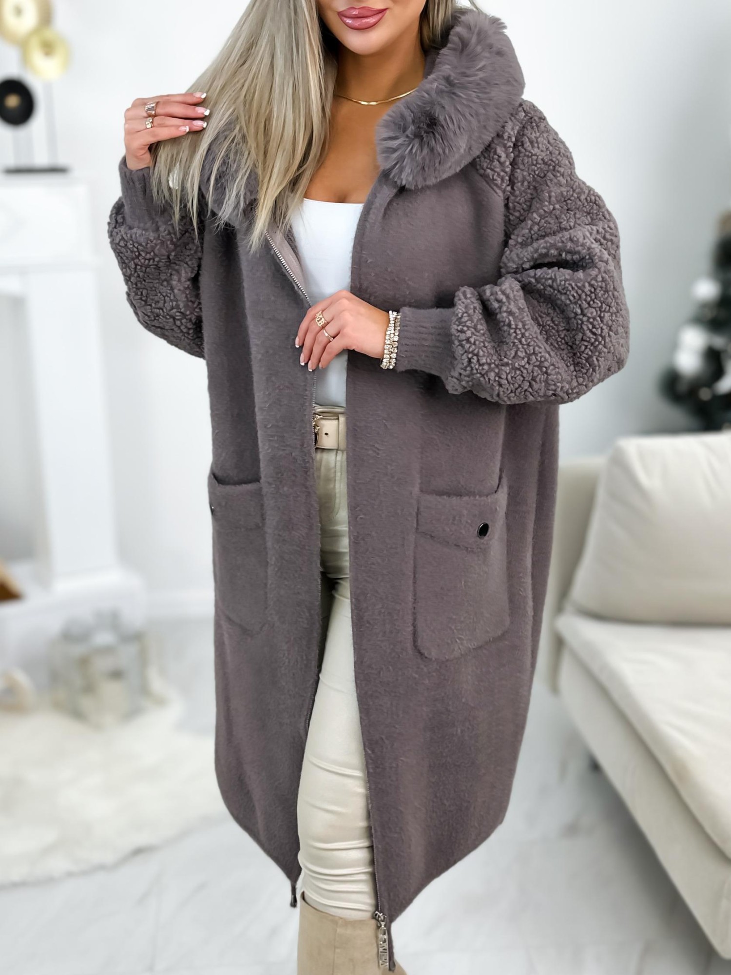Płaszcz Alpaka Roset Big Size Cappucino Płaszcz Alpaka Roset Big Size Cappucino