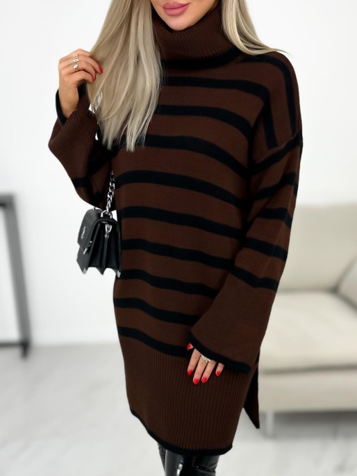 Sukienka Sweterkowa Lunita Brązowo-Czarna Sukienka Sweterkowa Lunita Brązowo-Czarna