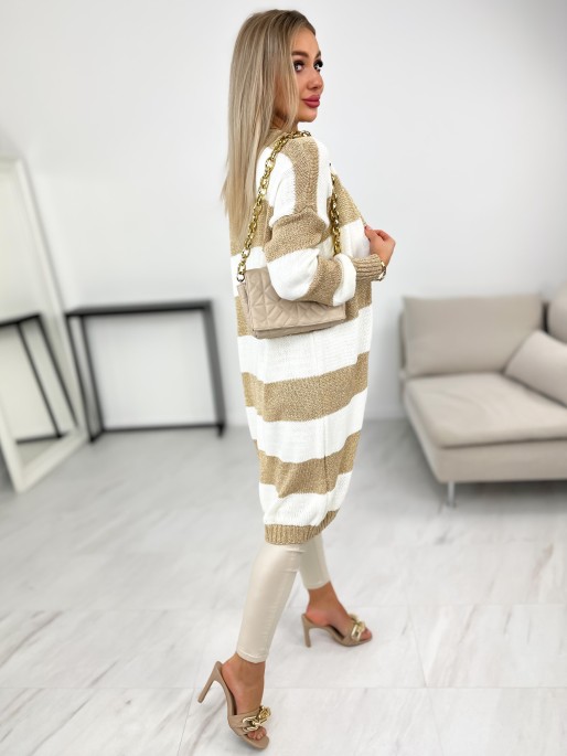 Sweter Kardigan Doly Biało-Złoty Sweter Kardigan Doly Biało-Złoty