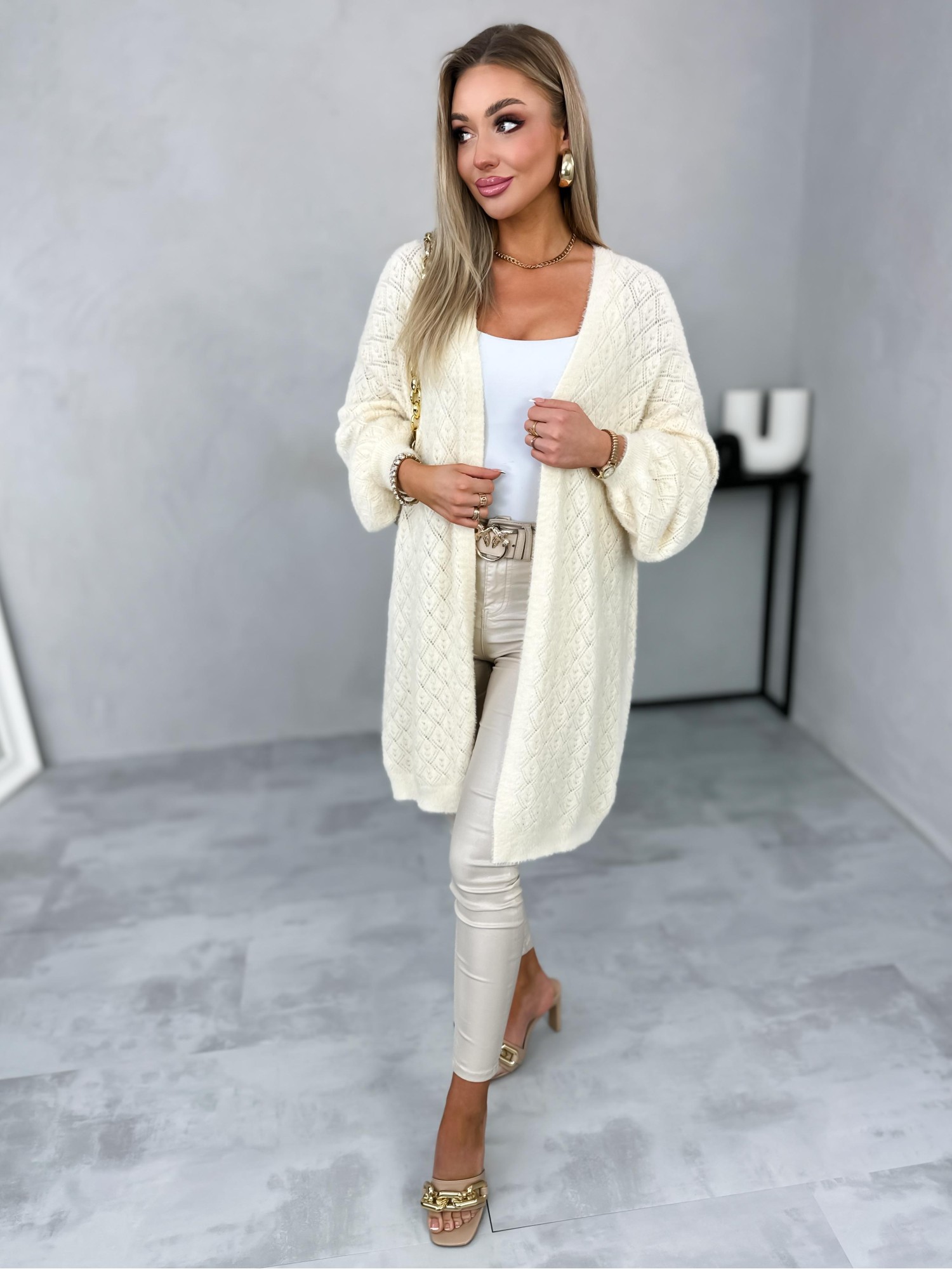 Sweter Kardigan Lain Kremowy Sweter Kardigan Lain Kremowy